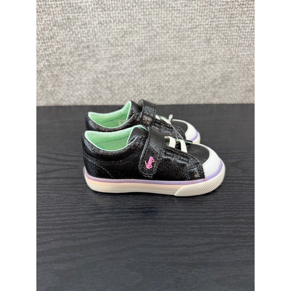 See Kai Run Low Top Sneakers Kids Walkers Size 5 Black Shimmer Hook Loop New!
